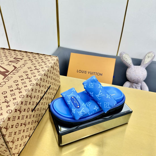 Louis Vuitton Soft Padded Slippers with Embossed Design Adjustable Strap