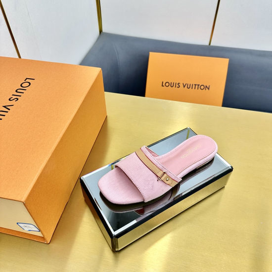 Louis Vuitton LV One-Strap Leather Slippers Bow Detail Soft Comfortable Sole