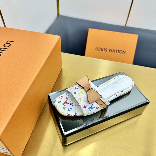 Louis Vuitton LV One-Strap Leather Slippers Bow Detail Soft Comfortable Sole