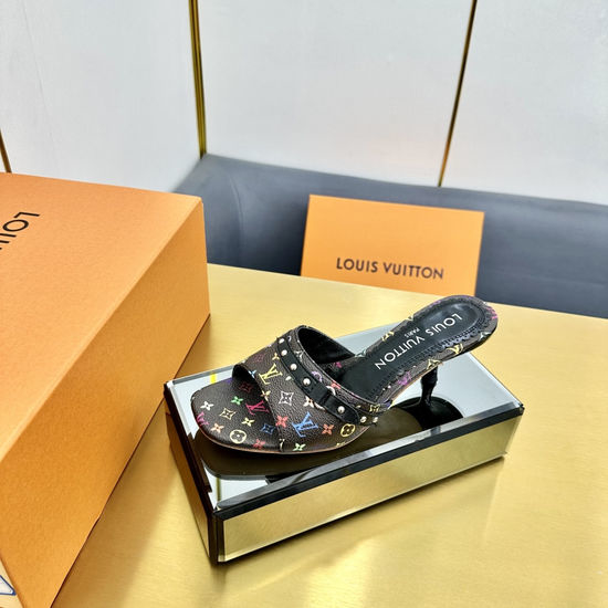Louis Vuitton LV Colorful Pattern Flat Slippers Bow Decor Leather Lining