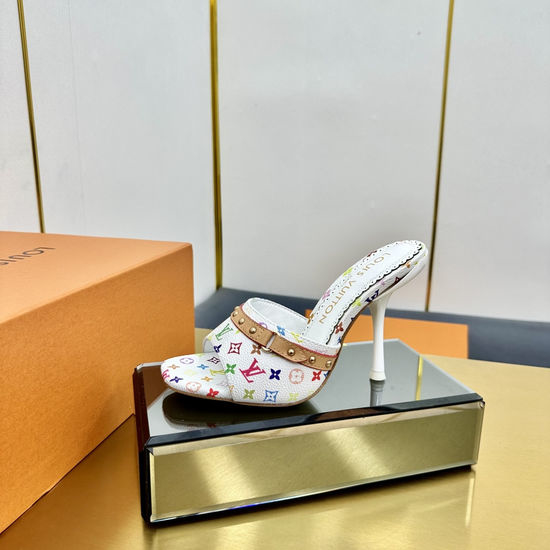 Louis Vuitton LV Colorful Pattern Low Heel Slippers Bow Decor Leather Sole