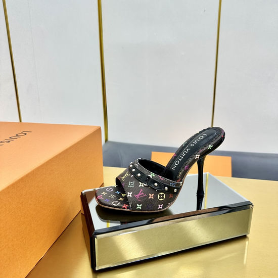 Louis Vuitton LV Colorful Pattern Low Heel Slippers Bow Decor Leather Sole
