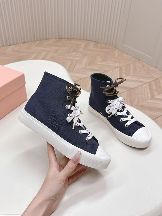 Miu Miu Casual Canvas Sneakers with Double Lace Design