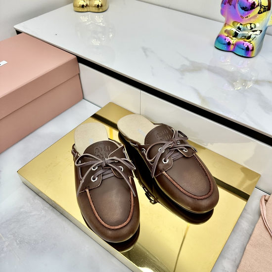 Miu Miu Distressed Leather Lace-up Loafers Soft Comfortable