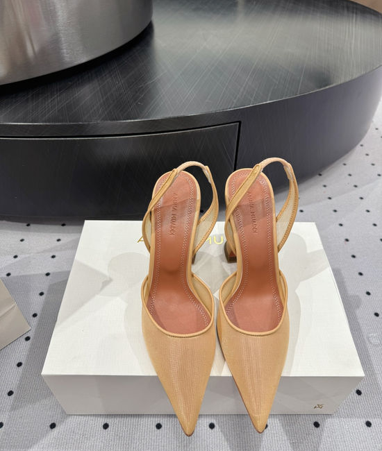 Amina Muaddi Lace Upper Runway Style Heel Sheepskin Lining Leather Sole