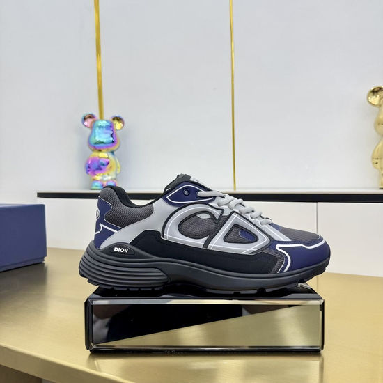 Christian Dior Stitched Leather Mesh Sneakers With Non-slip Thick Sole
