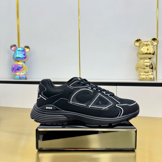 Christian Dior Stitched Leather Mesh Sneakers With Non-slip Thick Sole