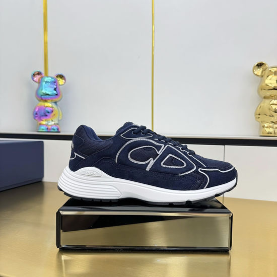 Christian Dior Stitched Leather Mesh Sneakers With Non-slip Thick Sole
