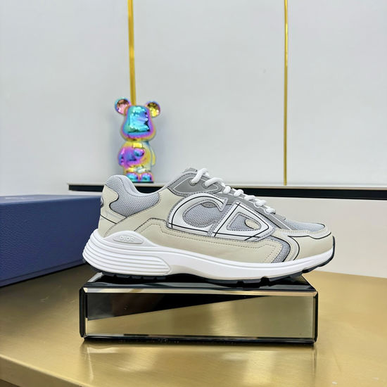 Christian Dior Stitched Leather Mesh Sneakers With Non-slip Thick Sole