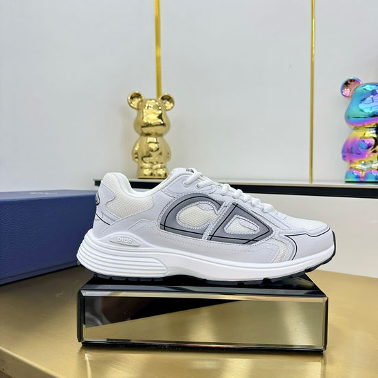 Christian Dior Stitched Leather Mesh Sneakers With Non-slip Thick Sole