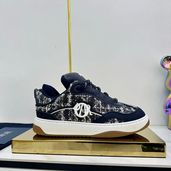 Christian Dior Retro Style Leather Mesh Stitched Sneakers Non-slip Sole