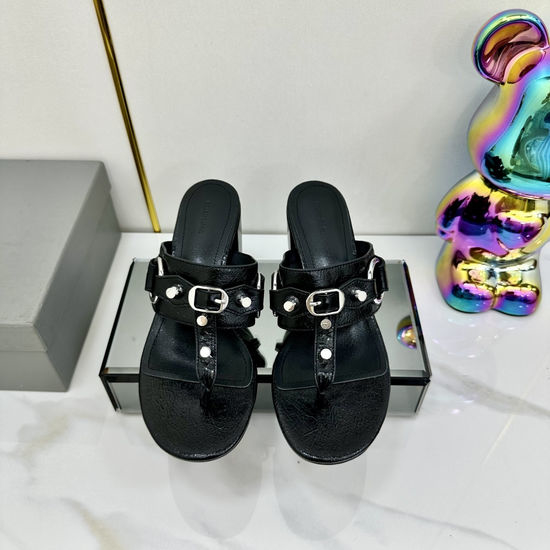 Balenciaga Punk Rivet Leather Open Toe Casual Slide Sandals