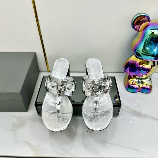 Balenciaga Punk Rivet Leather Open Toe Casual Slide Sandals