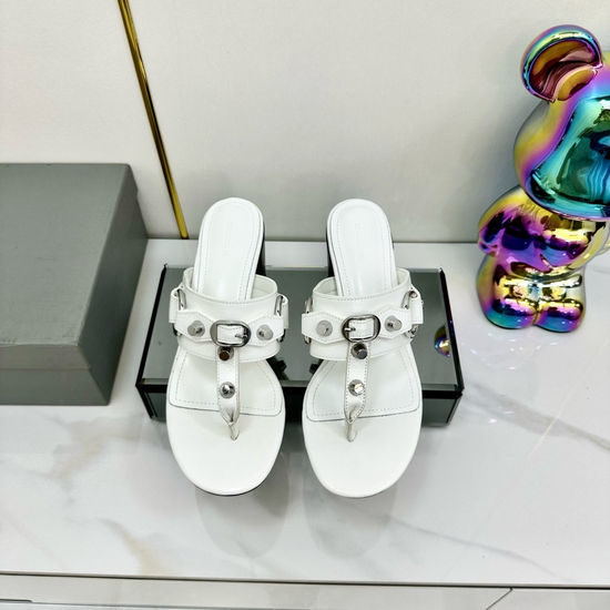 Balenciaga Punk Rivet Leather Open Toe Casual Slide Sandals