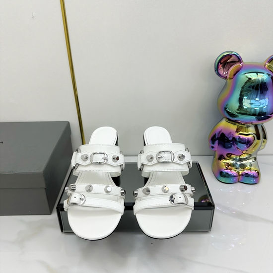 Balenciaga Punk Rivet Leather Open Toe Casual Slide Sandals