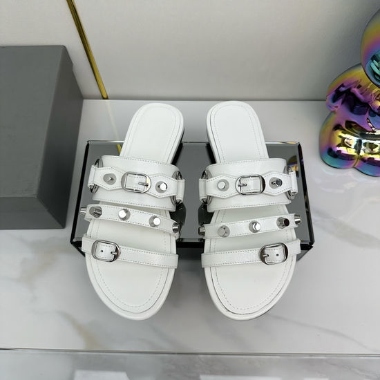 Balenciaga Punk Rivet Leather Open Toe Casual Slide Sandals