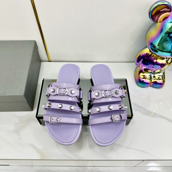 Balenciaga Punk Rivet Leather Open Toe Casual Slide Sandals
