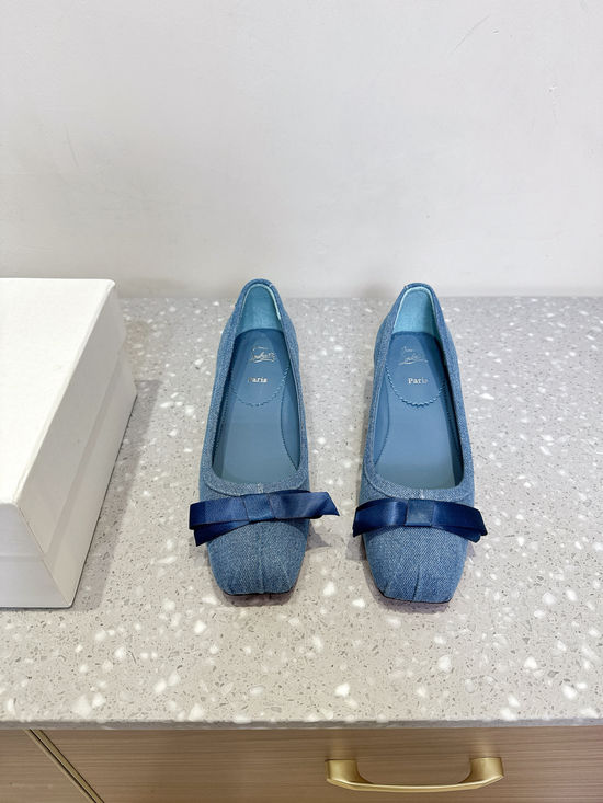 Christian Louboutine Elegant Bow Mary Jane Chunky Heel Leather Shoes
