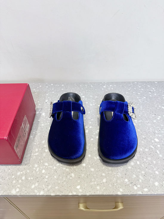 Roger Viver Rhinestone Buckle Casual Mules Soft Cork Comfortable Footwear