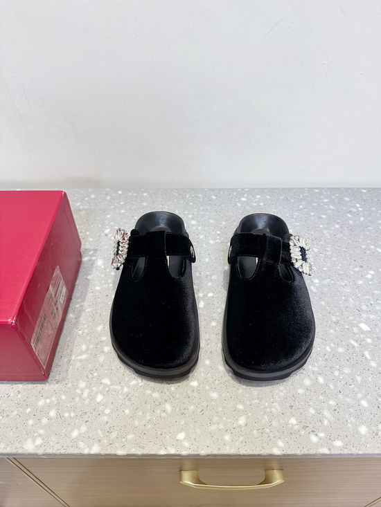Roger Viver Rhinestone Buckle Casual Mules Soft Cork Comfortable Footwear
