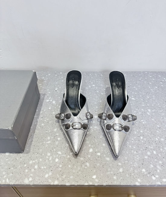 Balenciaga Rivet Decor Pointed Toe High Heel Slides