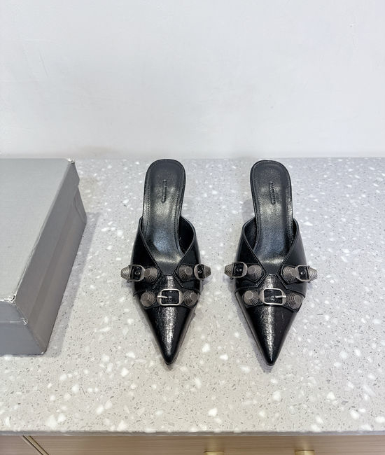 Balenciaga Rivet Decor Pointed Toe High Heel Slides