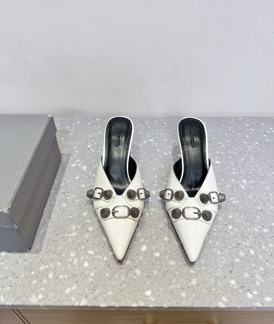 Balenciaga Rivet Decor Pointed Toe High Heel Slides