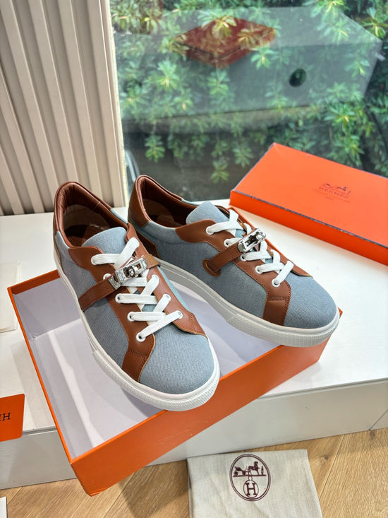 Hermes Casual Versatile Sneakers Soft Leather Lightweight Non-slip Sole