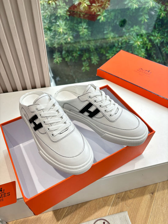 Hermes Premium Leather Casual Sneakers Comfortable Versatile Footwear