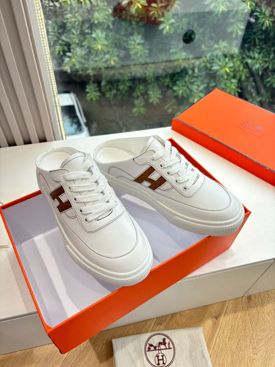 Hermes Premium Leather Casual Sneakers Comfortable Versatile Footwear