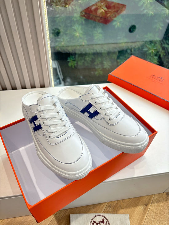 Hermes Premium Leather Casual Sneakers Comfortable Versatile Footwear