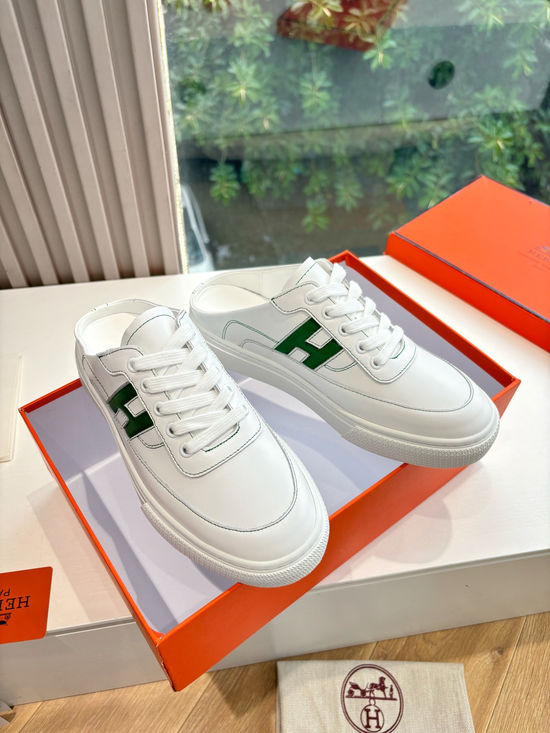 Hermes Premium Leather Casual Sneakers Comfortable Versatile Footwear