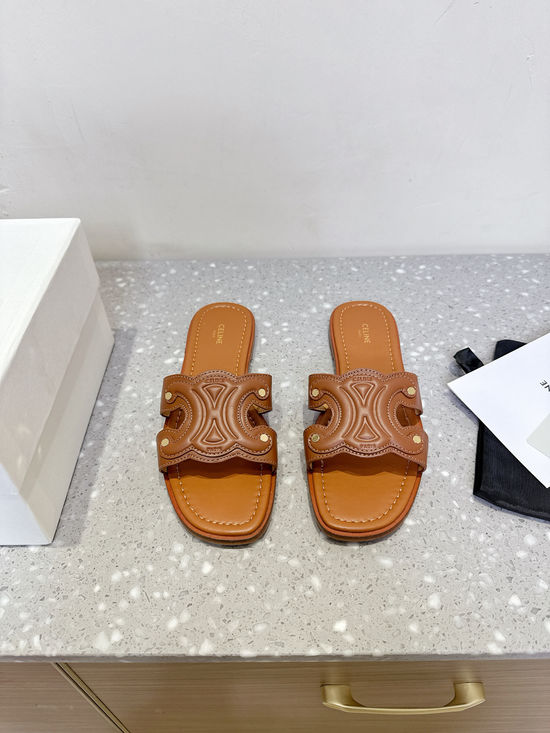 Celine Classic Retro Embossed Flat Slip On Slides Durable