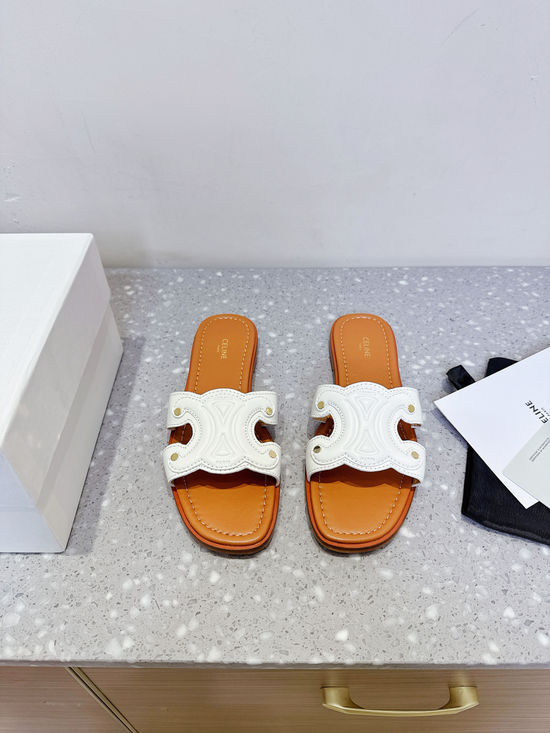 Celine Classic Retro Embossed Flat Slip On Slides Durable