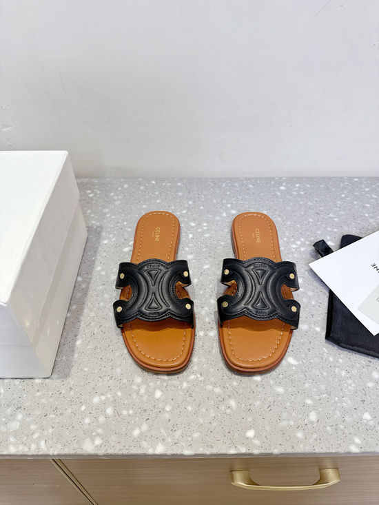 Celine Classic Retro Embossed Flat Slip On Slides Durable