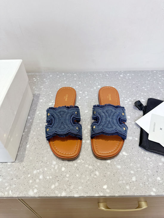 Celine Classic Retro Embossed Flat Slip On Slides Durable