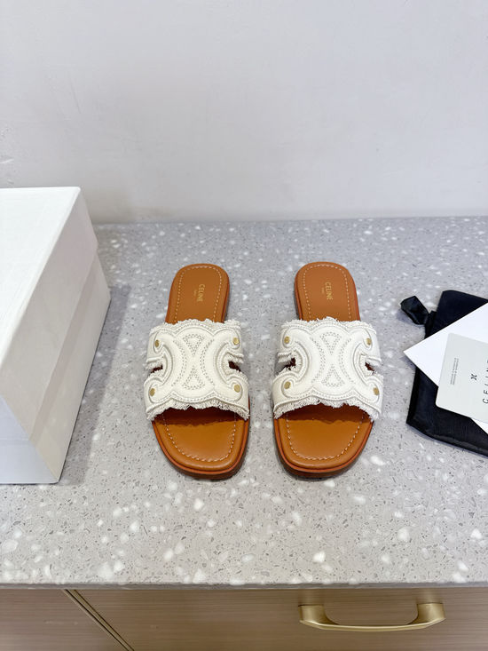 Celine Classic Retro Embossed Flat Slip On Slides Durable