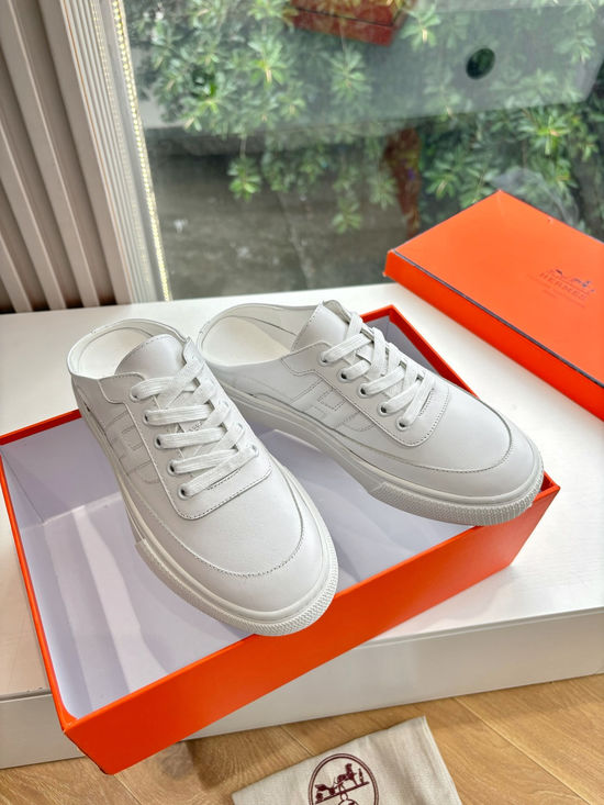 Hermes Premium Leather Casual Sneakers Comfortable Versatile Footwear