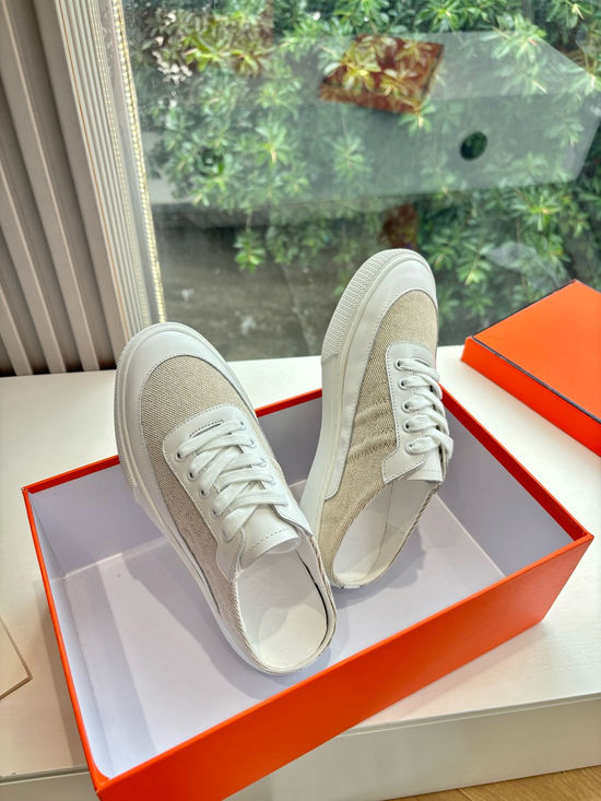 Hermes Premium Leather Casual Sneakers Comfortable Versatile Footwear