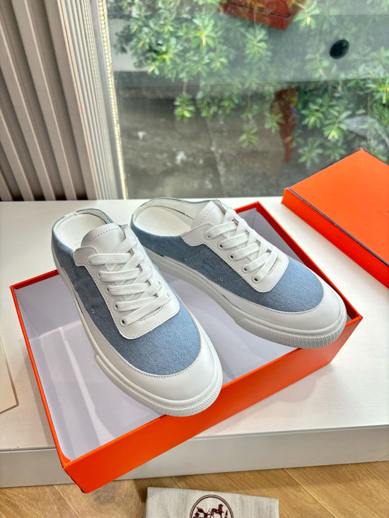 Hermes Premium Leather Casual Sneakers Comfortable Versatile Footwear
