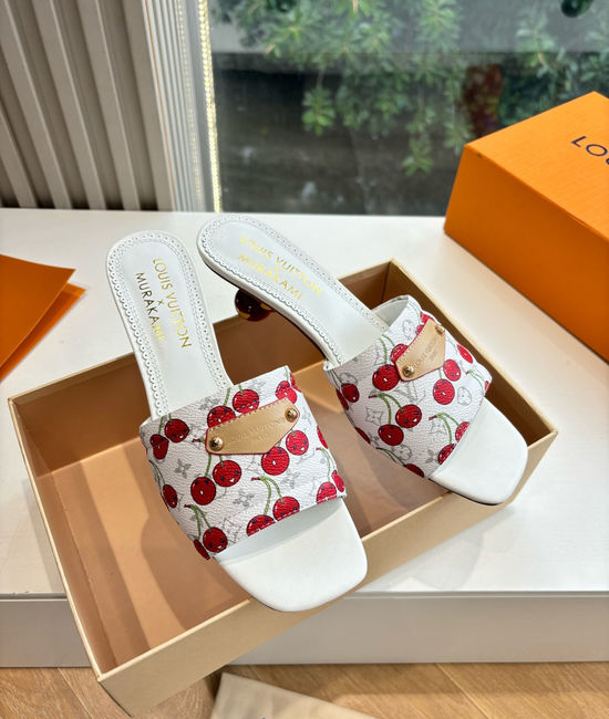 Louis Vuitton LV Cherry Decor Bow Flat Slide Sandals Premium Grade