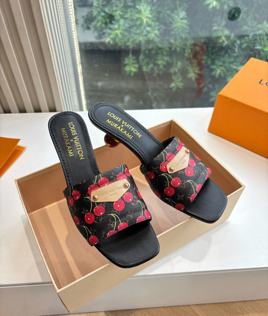 Louis Vuitton LV Cherry Decor Bow Flat Slide Sandals Premium Grade