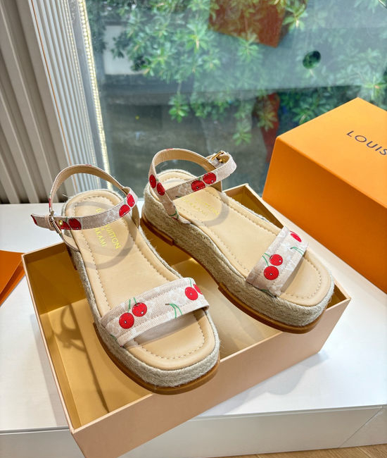 Louis Vuitton LV Cherry Pattern Platform Espadrille Sandals Premium Quality