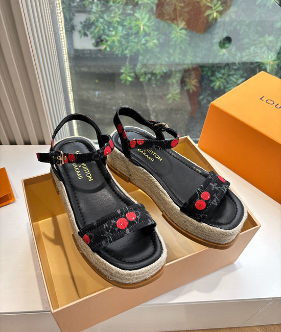 Louis Vuitton LV Cherry Pattern Platform Espadrille Sandals Premium Quality
