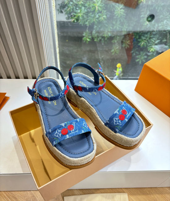 Louis Vuitton LV Cherry Pattern Platform Espadrille Sandals Premium Quality