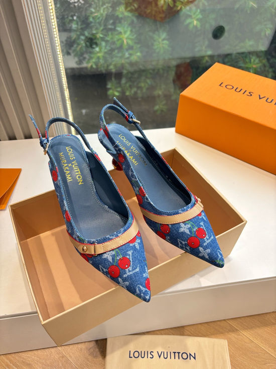 Louis Vuitton Denim Upper Cherry Pattern Espadrille Sandals High Quality