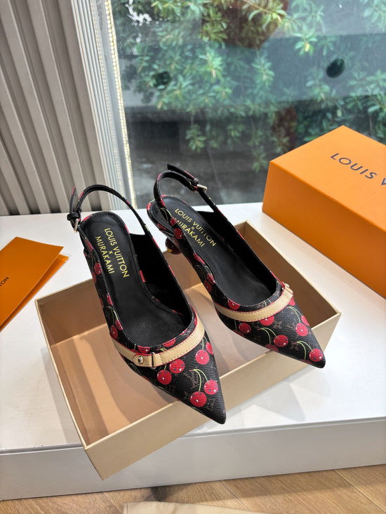 Louis Vuitton Genuine Leather Cherry Espadrille Sandals Premium Version