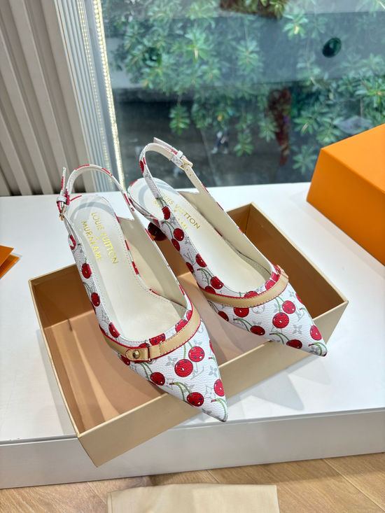 Louis Vuitton Genuine Leather Cherry Espadrille Sandals Premium Version