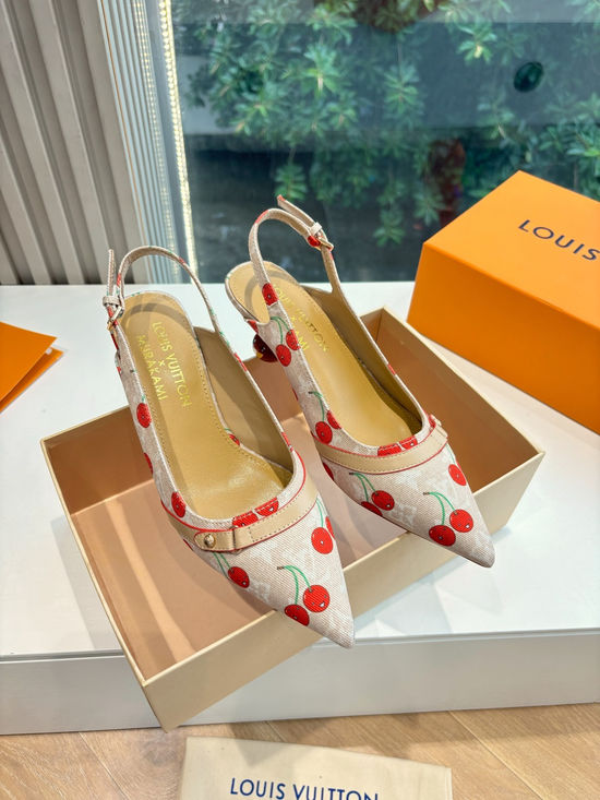Louis Vuitton Genuine Leather Cherry Espadrille Sandals Premium Version