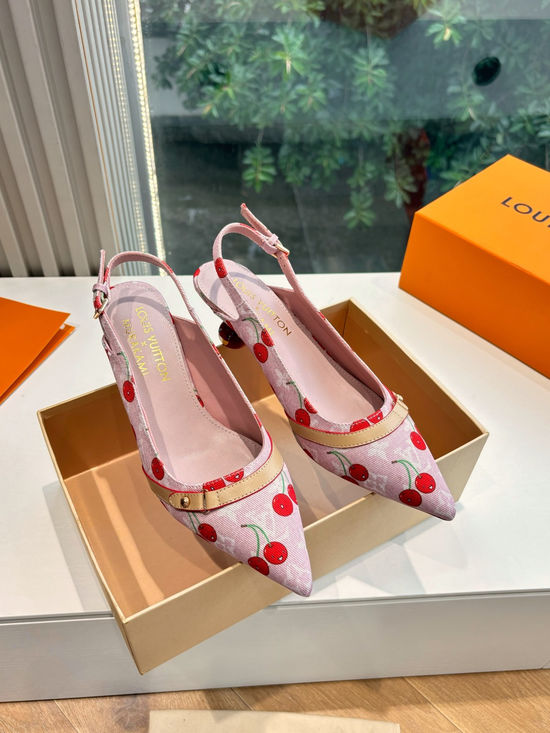 Louis Vuitton Genuine Leather Cherry Espadrille Sandals Premium Version